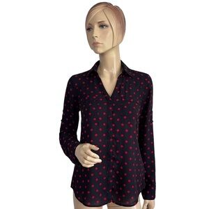 Express Women's The Portofino Slim Shirt in Red Polka Dot Small